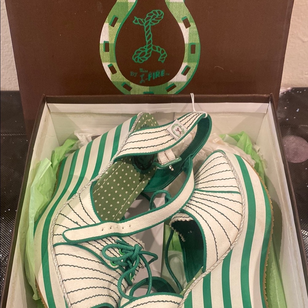 Vintage Miss L Fire Green and White Striped Women's Shoes